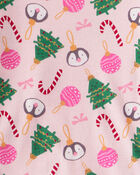 Girls Christmas Ornament Print 100% Cotton Long-Sleeve 2-Piece Pyjamas - Pink, image 2 of 3 slides