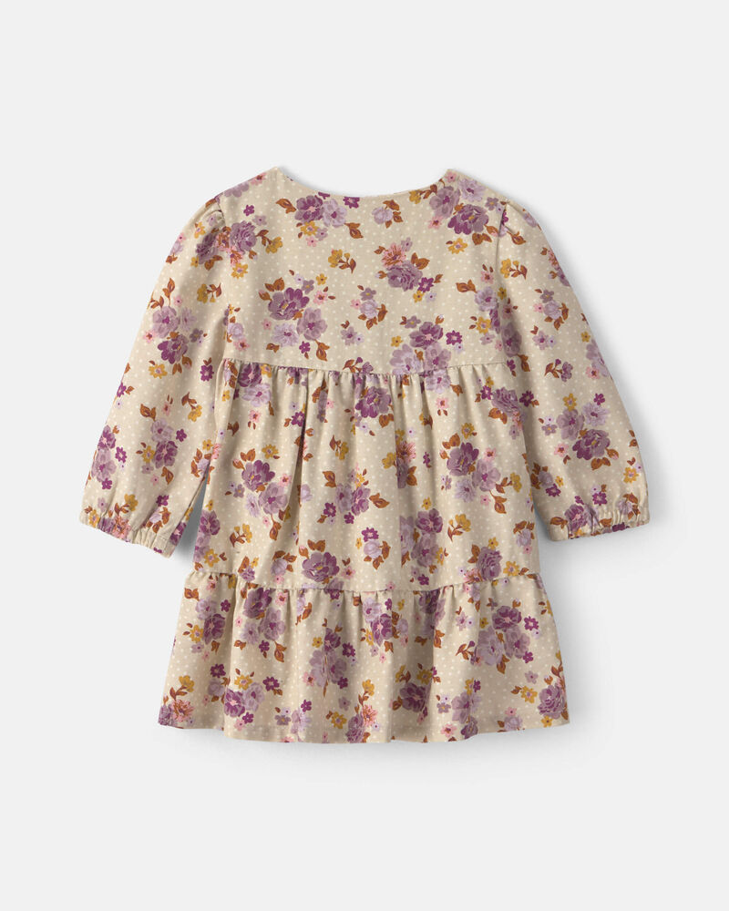 B&eacute;b&eacute; fille - Ensemble 2 pi&egrave;ces robe manches longues en serg&eacute; &agrave; motif floral &ndash; Cr&egrave;me, image 3 sur 5 diapositives