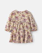 B&eacute;b&eacute; fille - Ensemble 2 pi&egrave;ces robe manches longues en serg&eacute; &agrave; motif floral &ndash; Cr&egrave;me, image 3 sur 5 diapositives