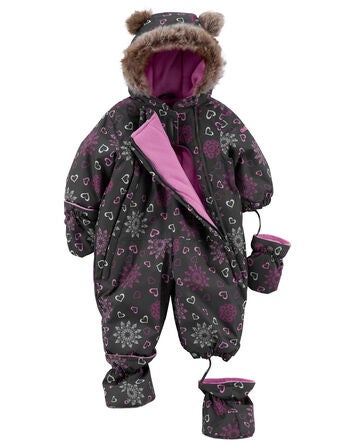 Baby Hooded 1-Piece Snowflake Print Snowsuit, 