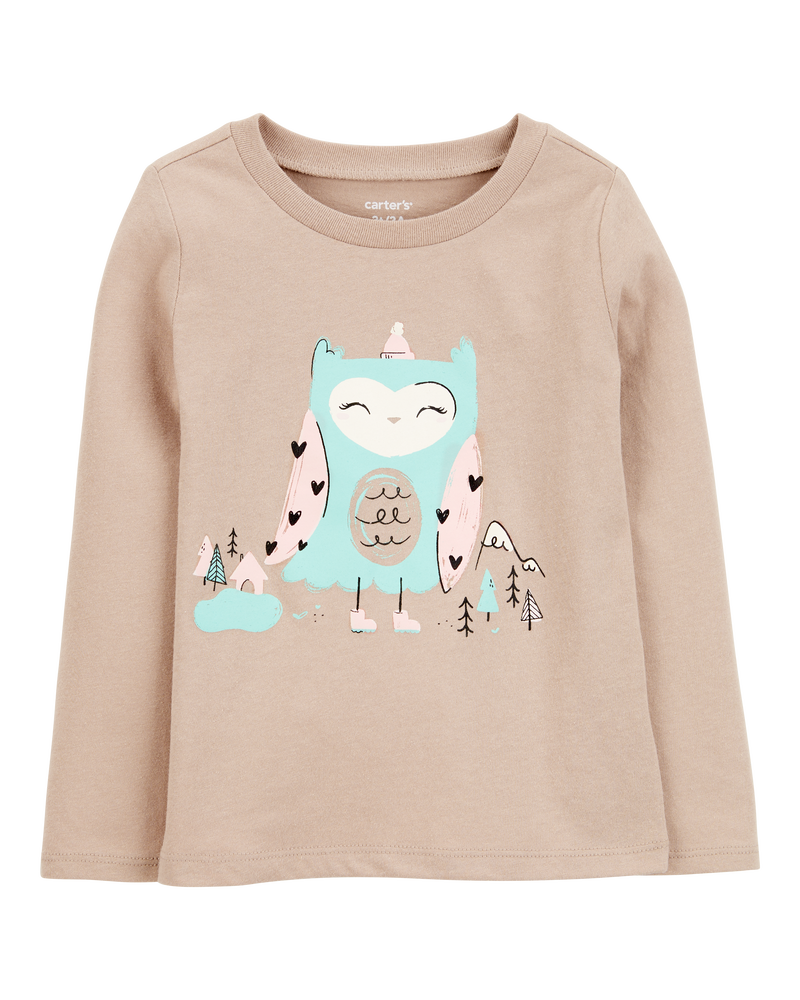 Toddler Girl Owl Cotton Blend Graphic Tee, image 1 of 3 slides