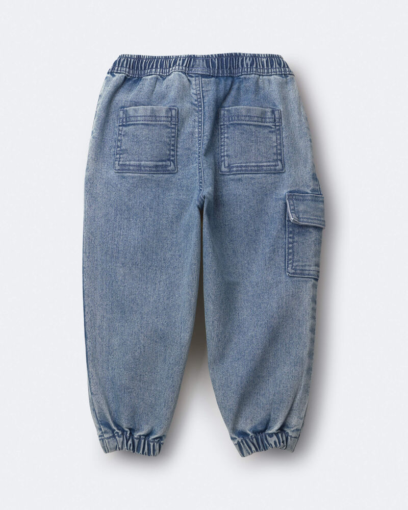 Toddler Denim Cargo Joggers in Avenue Wash - Blue, image 6 of 7 slides