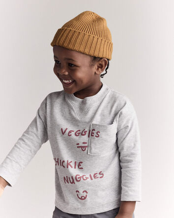 Toddler Chicken Nuggies Long-Sleeve Pocket Graphic Tee - Heather Grey, 