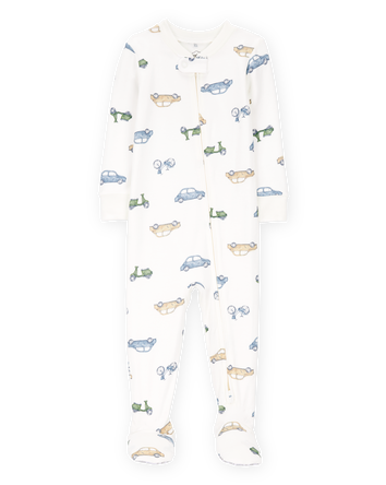 Baby Car Print Zip-Up PurelySoft 1-Piece Pyjamas, 