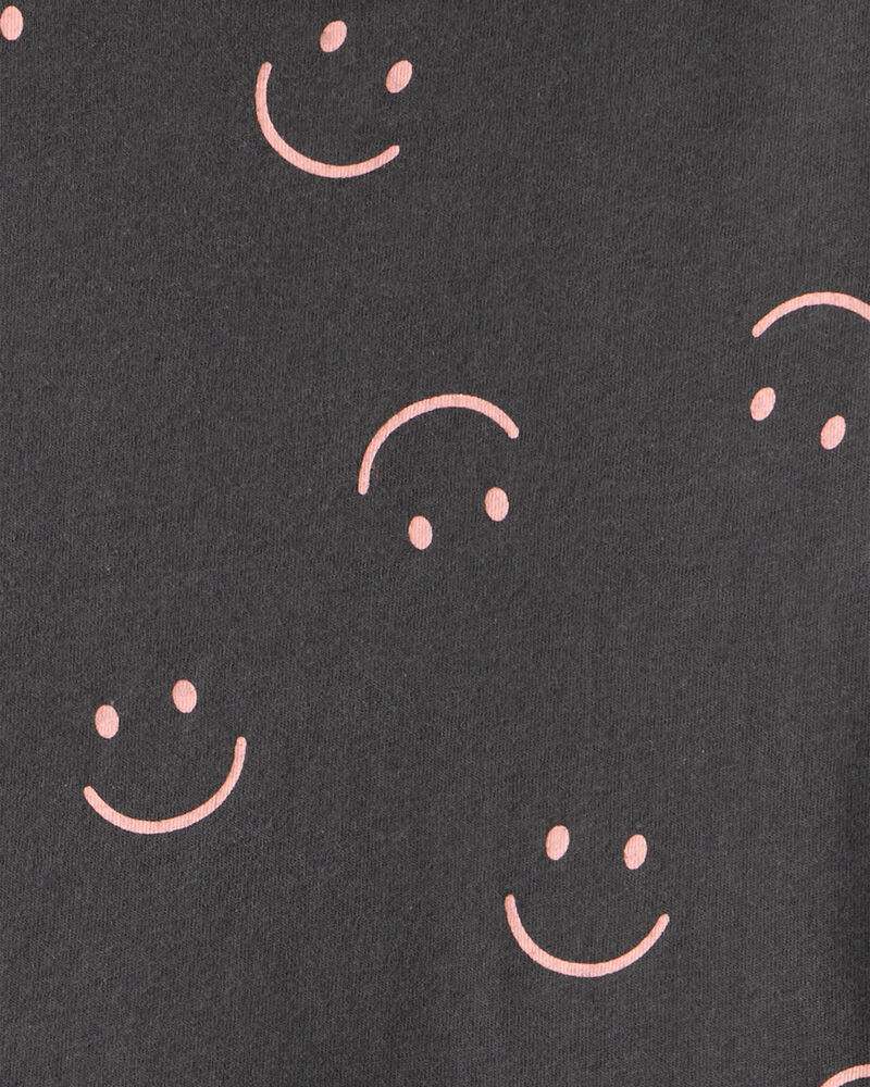 Girls Smile Print Long Sleeve Cotton Dress - Black, image 3 of 4 slides