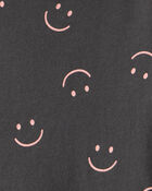 Girls Smile Print Long Sleeve Cotton Dress - Black, image 3 of 4 slides