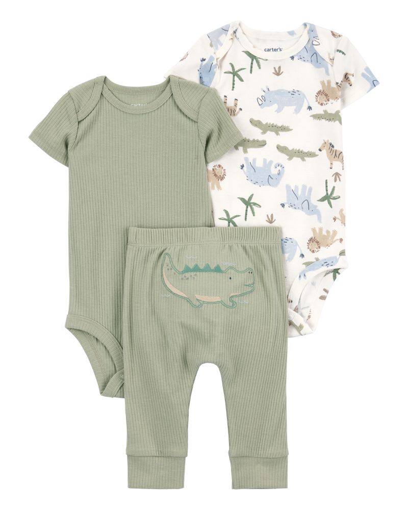 Bébé garçon - Ensemble 3 pièces Little Character® à alligator - Vert/Blanc, image 1 sur 4 diapositives
