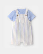 Baby 2-Piece Stripe Overall Set - Blue/Ivory, image 1 of 6 slides