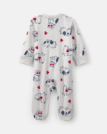 B&eacute;b&eacute; - Grenouill&egrave;re en coton &agrave; fermeture &agrave; glissi&egrave;re double sens &laquo;Puppy Love&raquo; de la Saint-Valentin &ndash; Gris, 