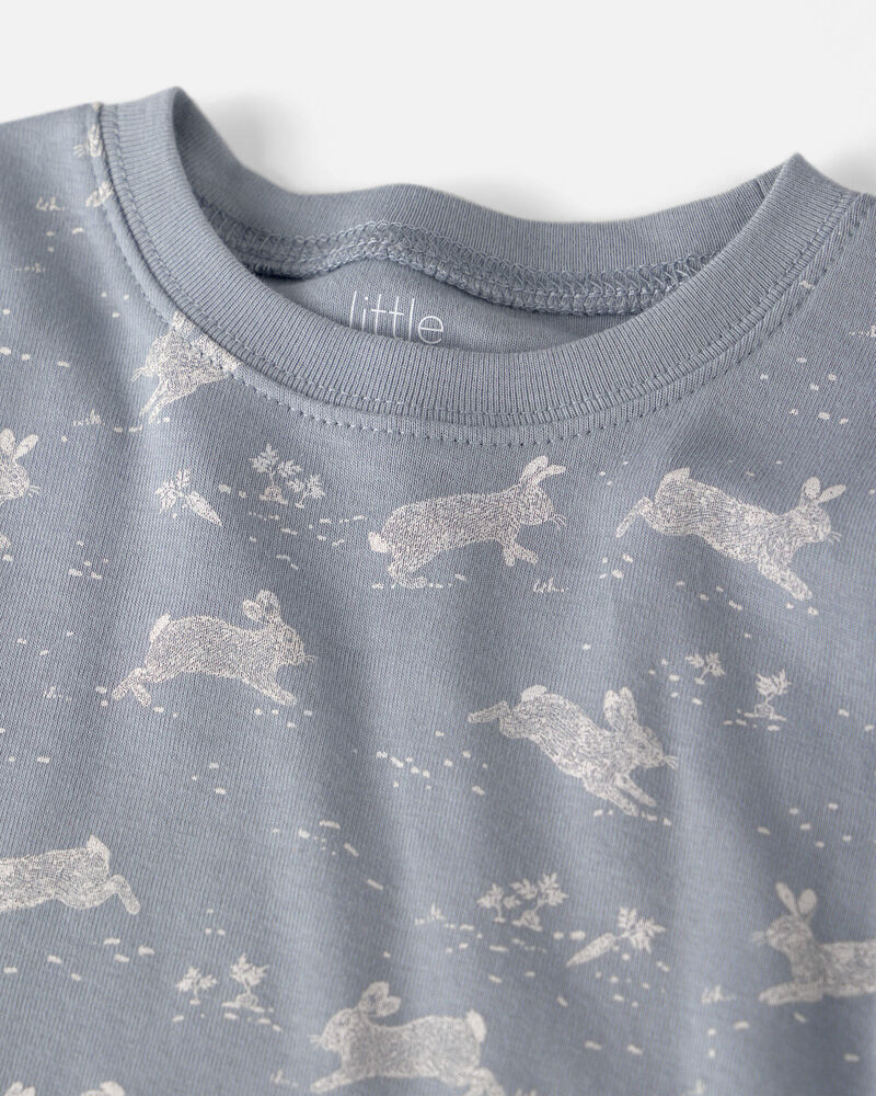 Kids 2-Piece Organic Cotton Pyjama in Blue Bunnies Print, image 2 of 4 slides