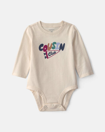 Baby 'Cousin Club' Long-Sleeve Graphic Bodysuit - Cream, 