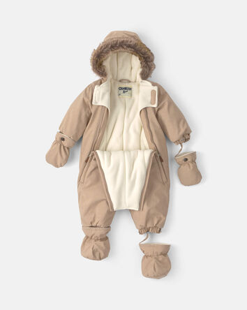 Baby Boy Solid 1 Piece Snowsuit-  Beige , 