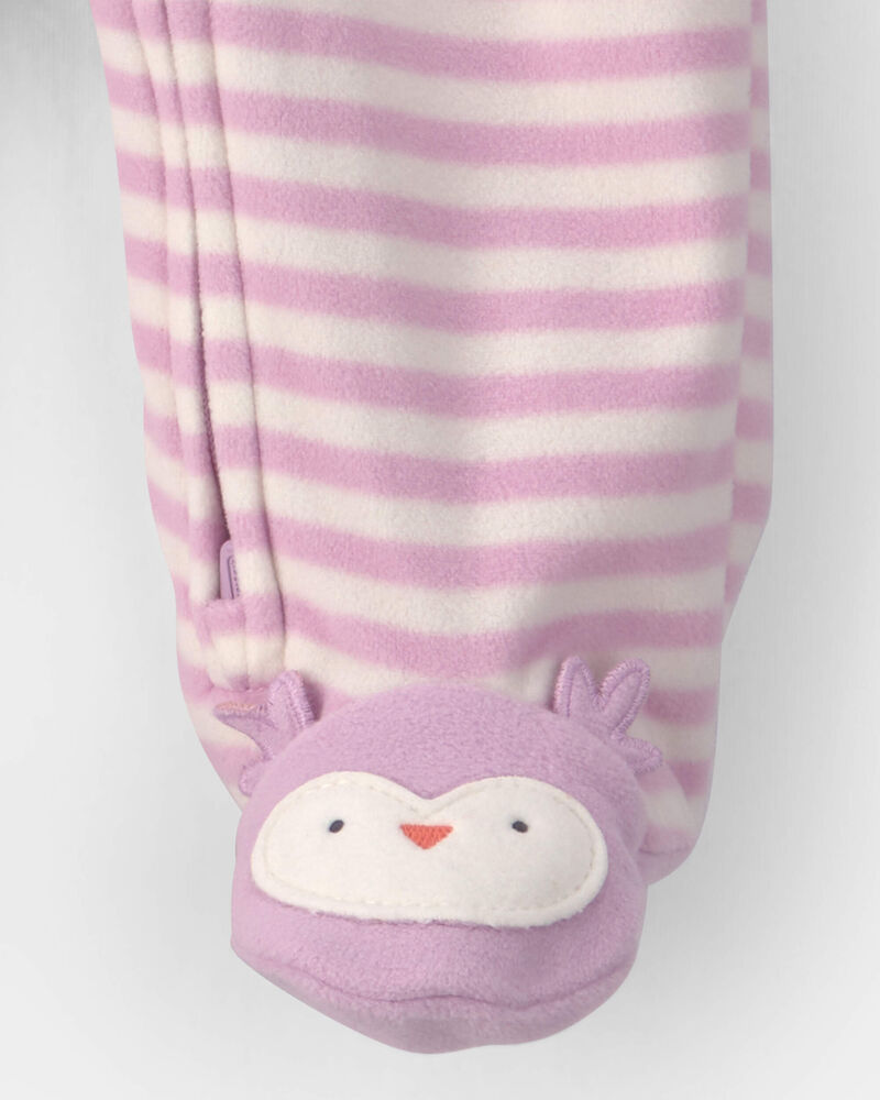 Baby Girl 2-Pack Birds Striped Fleece 2-Way Zip Sleepers - Pink, image 5 of 6 slides