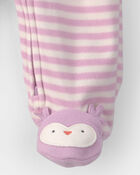 Baby Girl 2-Pack Birds Striped Fleece 2-Way Zip Sleepers - Pink, image 5 of 6 slides