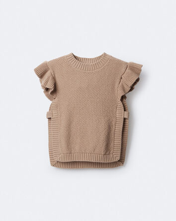 Toddler Girl Ruffle Sweater Vest - Tan, 