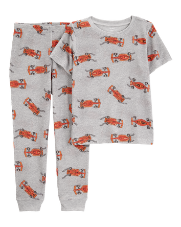 Kid Race Car Print Loose Fit Waffle Knit 2-Piece Pyjamas - Grey, 