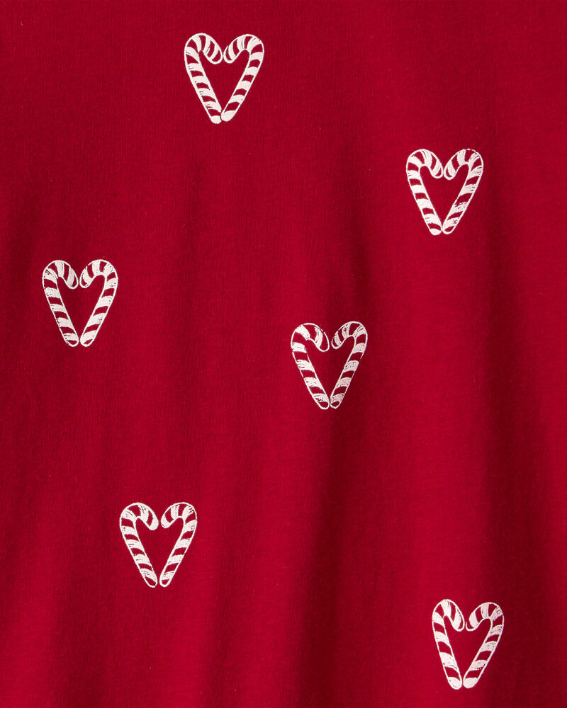 Girls Candy Cane Heart Print Long-Sleeve Graphic Tee - Red, image 2 of 3 slides