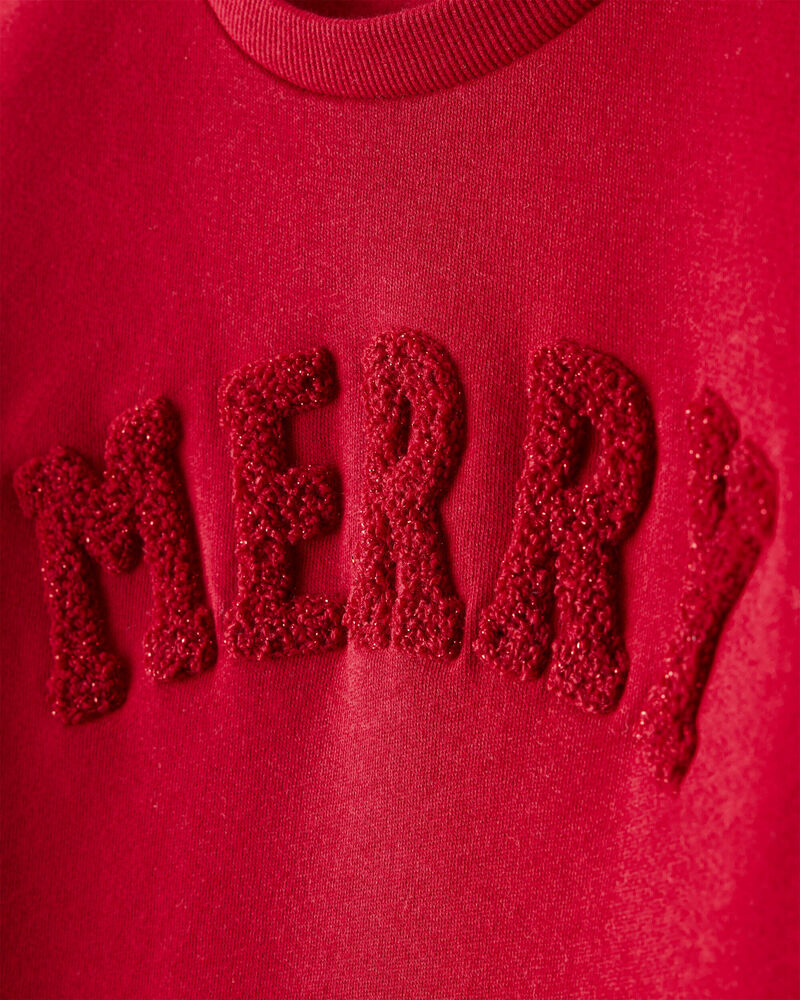 Girls Christmas Merry Long-Sleeve Pullover Sweatshirt - Red, image 2 of 4 slides