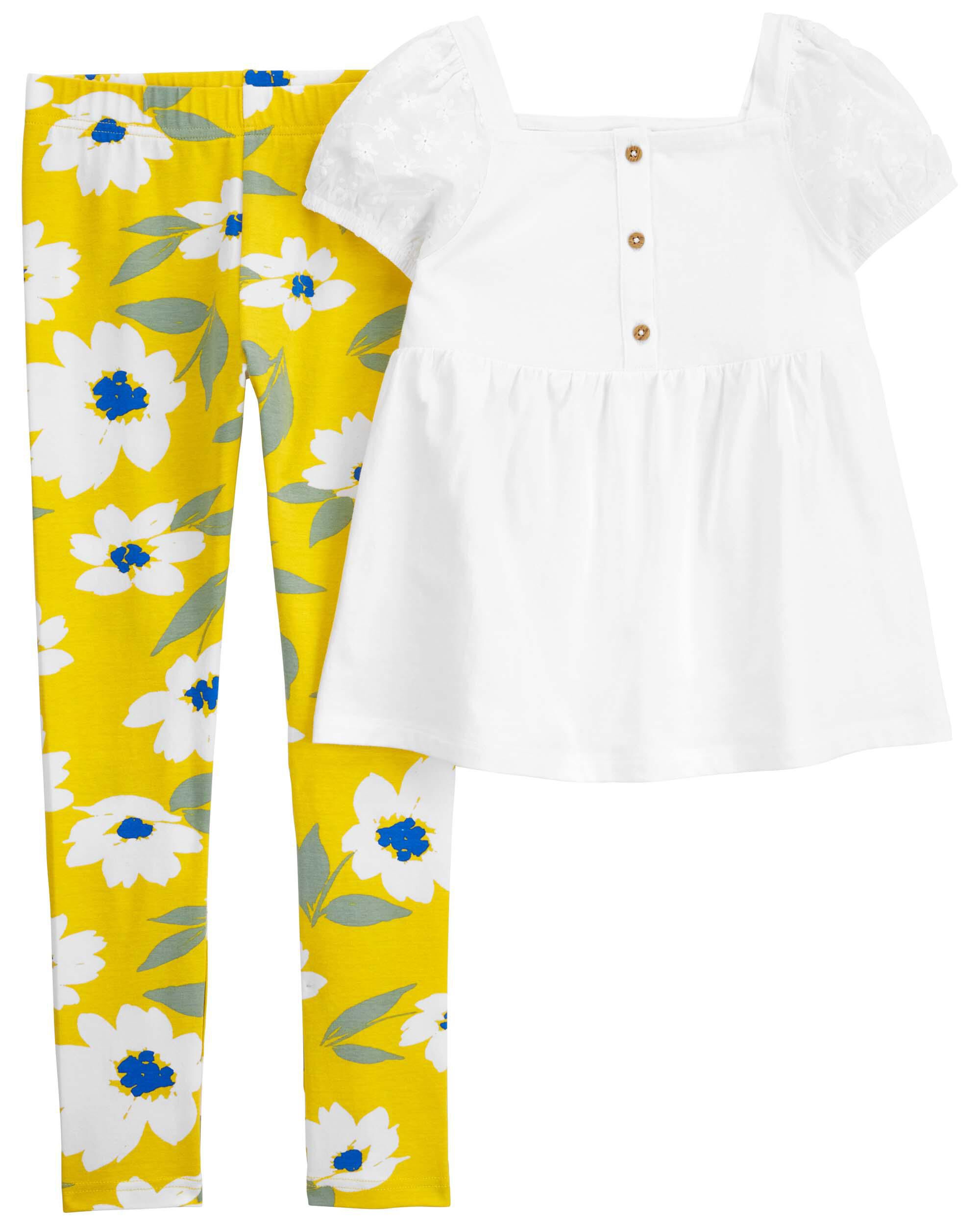Kid 2 Piece Eyelet Top Floral Legging Set