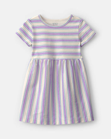 Toddler Girl Striped Short-Sleeve Dress - Purple/Ivory, 