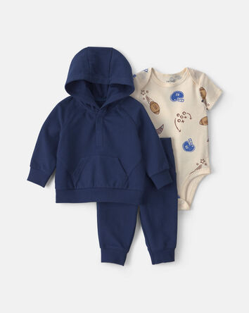 Baby Boy 3-Piece Football French Terry Layering Set - Navy Blue, 
