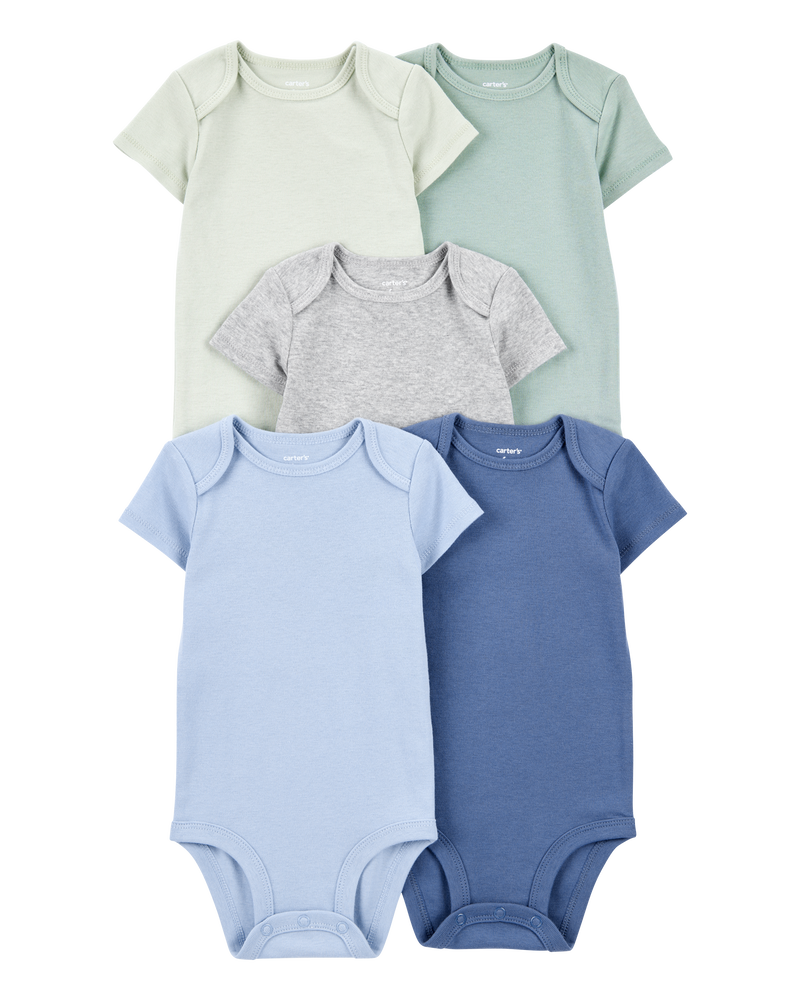 Baby Boy 5-Pack Solid Short-Sleeve Cotton Bodysuits, image 1 of 5 slides