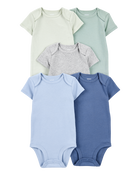 Baby Boy 5-Pack Solid Short-Sleeve Cotton Bodysuits, image 1 of 5 slides