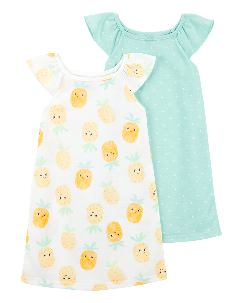 Kid 2-Pack Pineapple Nightgowns, image 1 of 4 slides