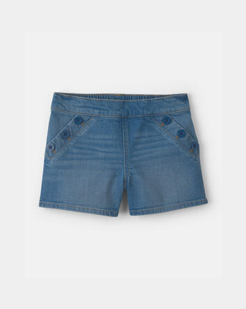 Girls Denim Button-Pocket Shorts - Medium Wash, 