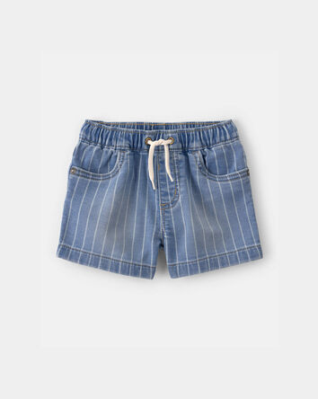 Baby Boy Striped Denim Drawstring Shorts - Medium Blue, 