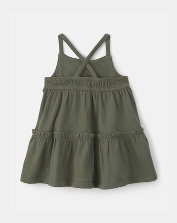 Baby Girl Flower Embroidered Sleeveless Dress - Green, 