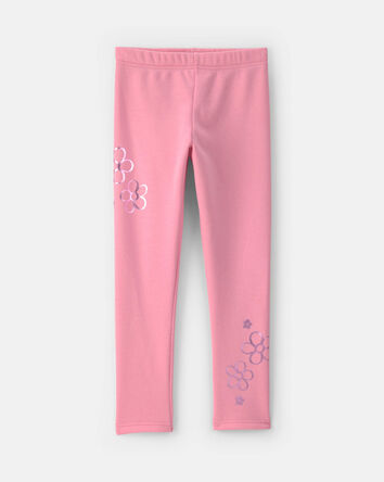 Girls Floral Fleece Pull-On Stretch Leggings - Pink, 