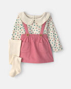 Baby Girl 3-Piece Floral Corduroy Long-Sleeve Dress Set - Pink/Cream, image 1 of 6 slides