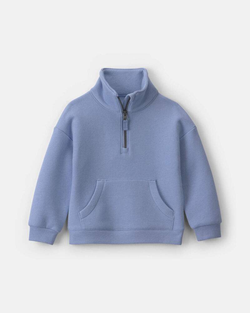 Toddler Girl Fleece Pullover Quarter Zip Sweatshirt - Blue, image 1 of 3 slides