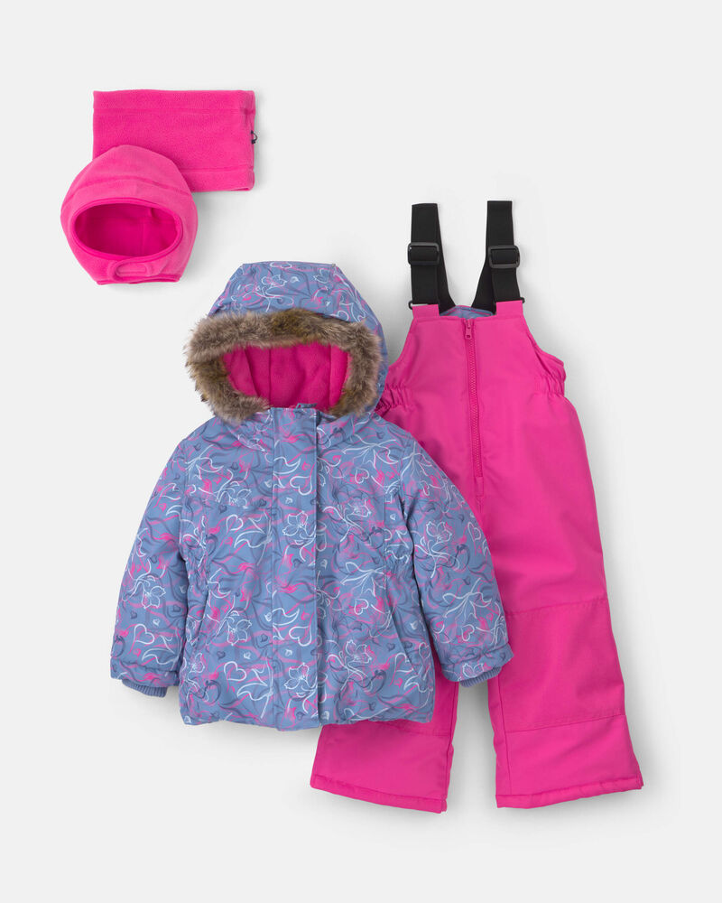 Toddler Girl 2 Piece Hearts  Snowsuit- Grey, image 1 of 13 slides