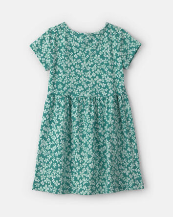 Girls Floral Short-Sleeve Dress - Green, 