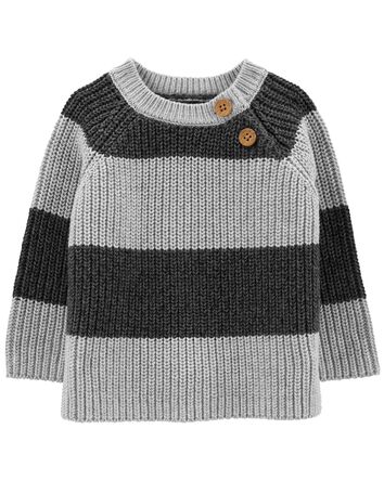 Crewneck Cable Knit Striped Sweater, 