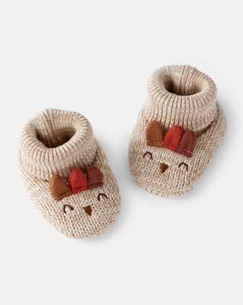 Bébé - Chaussons en crochet à imprimé de dinde de l’Action de grâce - Beige, 