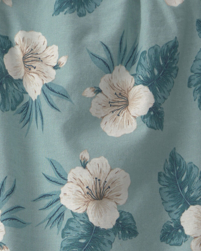 Tout-petit fille - Ensemble 2 pi&egrave;ces haut et short en lin avec coton biologique &agrave; motif hibiscus - Bleu, image 4 sur 4 diapositives