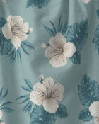 Tout-petit fille - Ensemble 2 pi&egrave;ces haut et short en lin avec coton biologique &agrave; motif hibiscus - Bleu, image 4 sur 4 diapositives