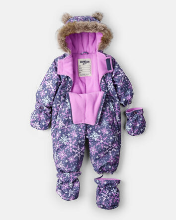 B&eacute;b&eacute; fille - Combinaison de neige en taslan &agrave; imprim&eacute; flocon de neige en une pi&egrave;ce - Violet, 