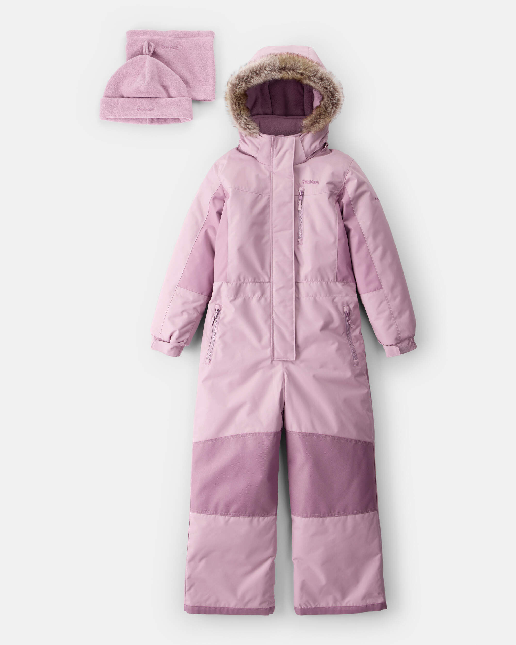 Aoi⭐︎snow　　ohga   petit Pink, White Kid 2-Piece Snowsuit With Bonus Hat And Neck