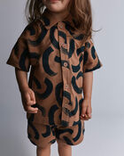 Toddler Boy Button-Down Short-Sleeve Shirt in Abstract Print - Brown, image 1 of 5 slides