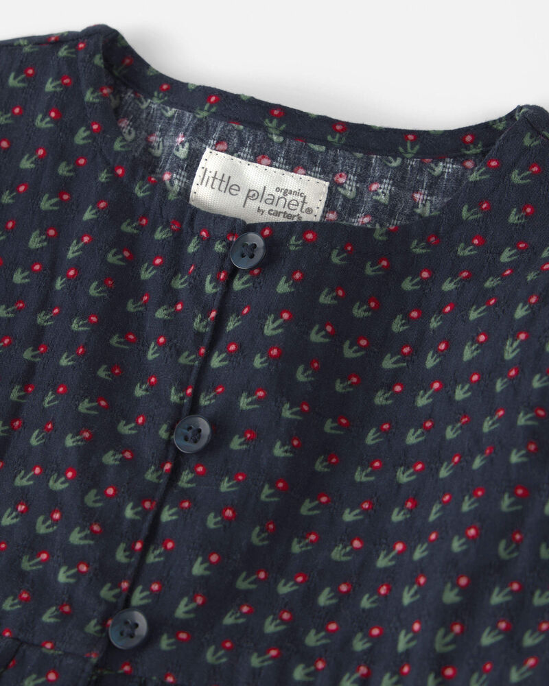 Girls Organic Cotton Dobby Dress in Navy Floral, image 3 of 5 slides