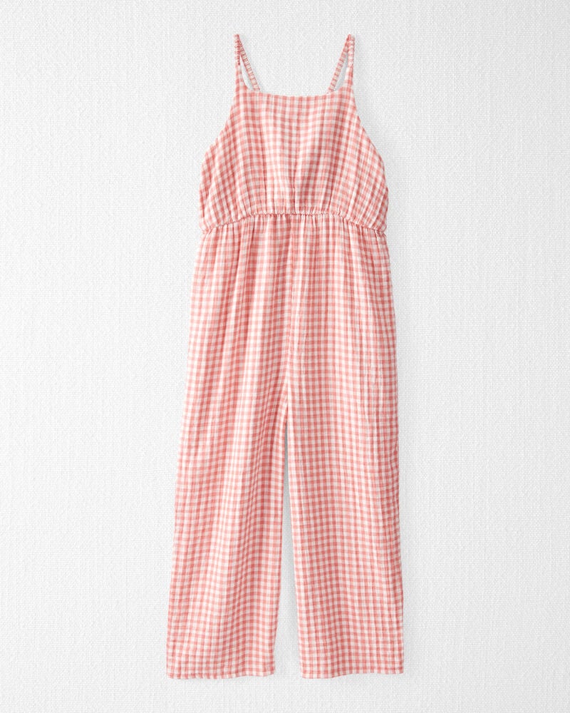 Kid Organic Cotton Gauze Gingham Jumpsuit, image 1 of 4 slides