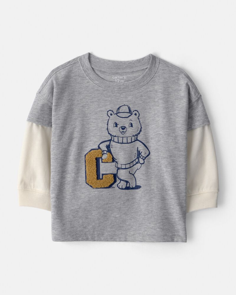 B&eacute;b&eacute; gar&ccedil;on - Varsity Bear T-shirt graphique &agrave; manches longues - gris, image 1 sur 2 diapositives