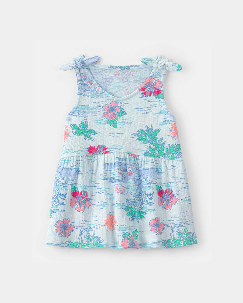 Filles - D&eacute;bardeur en tissu froiss&eacute; &agrave; imprim&eacute; tropical - Bleu, image 1 sur 2 diapositives