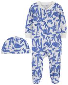 Baby Whale Cotton Sleeper & Cap Set, image 1 of 4 slides