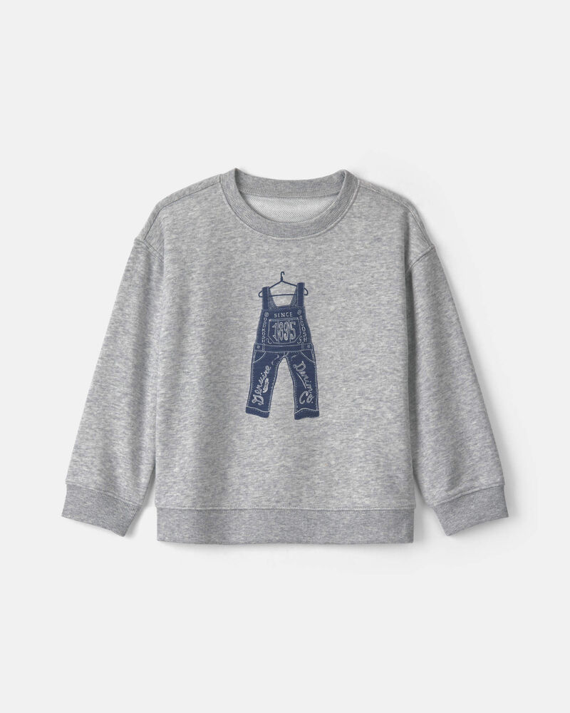 Toddler Boy Overall French Terry Sweater - Grey, image 1 of 3 slides