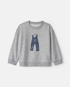 Toddler Boy Overall French Terry Sweater - Grey, image 1 of 3 slides
